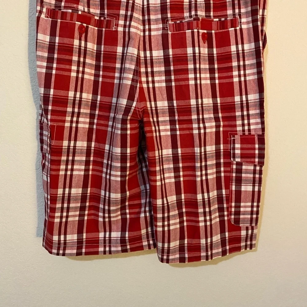 Southpole Y2K  Retro Red Plaid Bermuda Cargo Streetwear HipHop Shorts Size 40